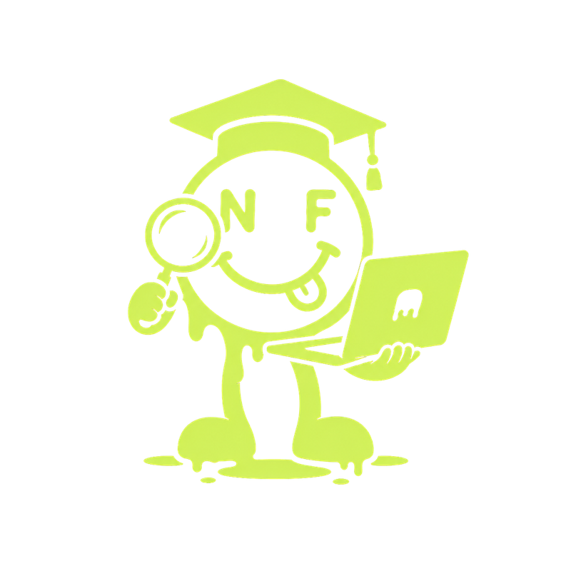 Personaje original de NFE estudiando con un computador